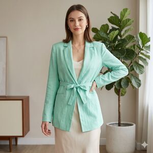 House of Holland Oversized Belted Ripstop Green Blazer 4 $575 Retail